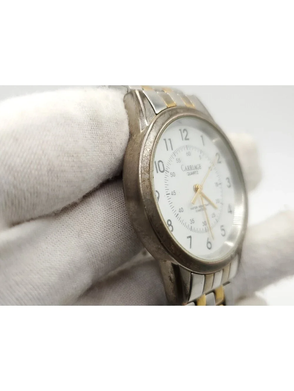 2004 Timex Carriage Quartz Watch Mens New Battery Two-Tone White Dial 36mm